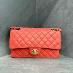 Pre-owned CHANEL Lambskin Shoulder Bags CLASSIC FLAP Medium Orange Quilted Shoulder Bag Crossbody Bag