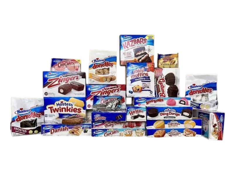 Hostess Snack Cakes Multipack Box Featuring Cupcakes, Zingers, Suzy Qs, And Twinkies Ding Dongs