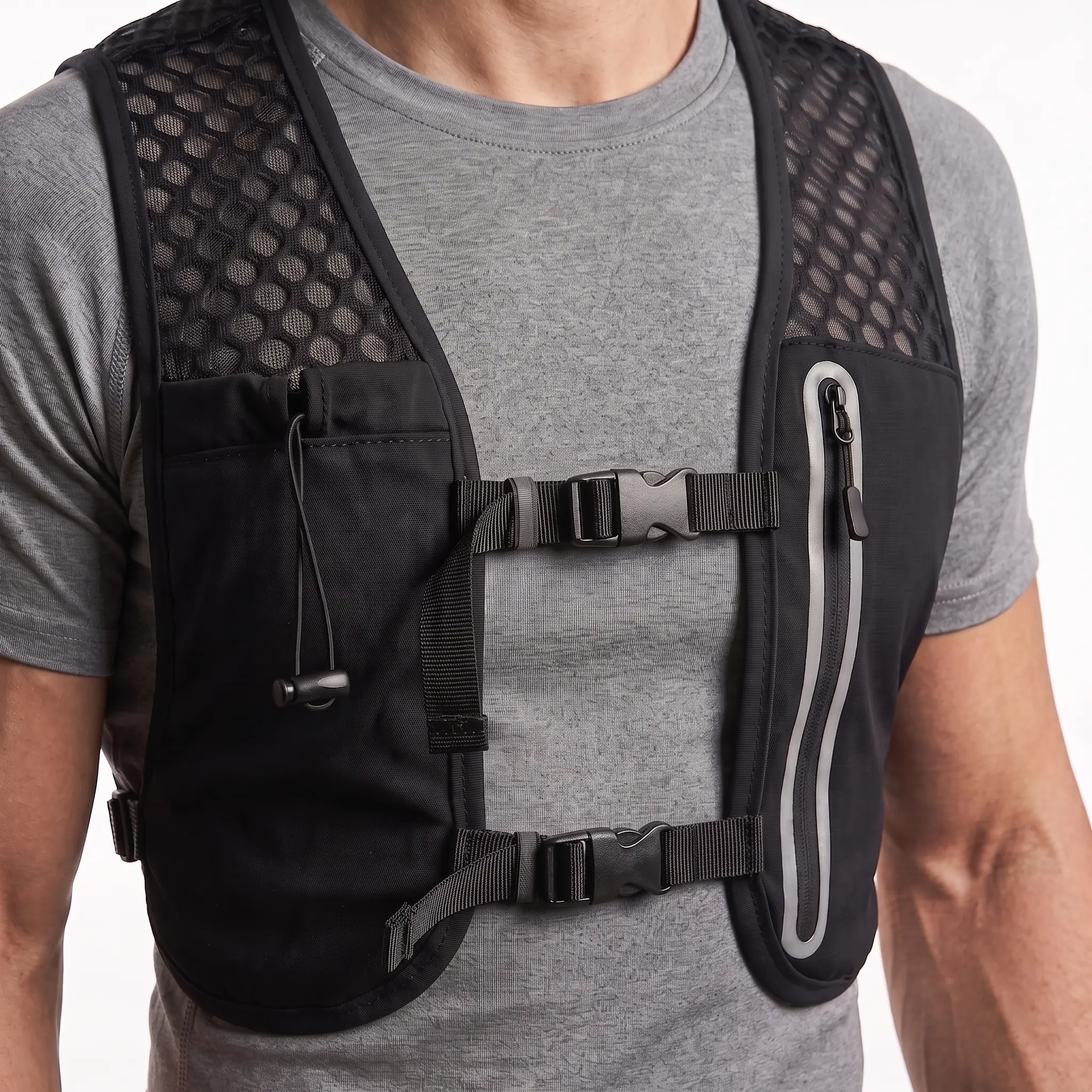 Unisex Ultra-Lightweight Multi-Functional Sports Vest, Gorpcore Outdoor Gear with Adjustable Buckles, Breathable Mesh, Water-Resistant Nylon Blend, 360° Reflective Strips, Phone & Soft Flask Pockets for Marathon, Trail Running, Hiking