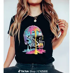 Ice Cream Drip Cotton Tee for Boys – Football Design for QB, RB, Lineman, WR Positions