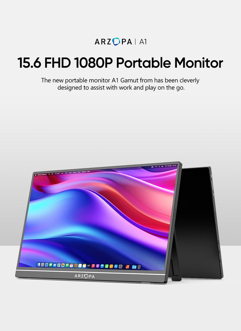 ARZOPA Portable Monitor FHD 1080P Ultra-Slim Portable Laptop Monitor IPS Display for PC MAC Phone Xbox, PS5 - USB C & HDMI Connectivity Remote Work