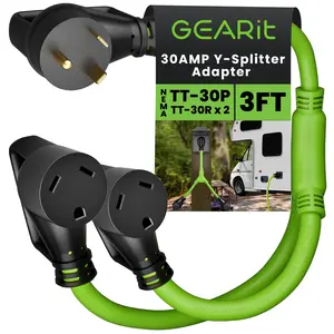 30 Amp NEMA TT-30P to Dual NEMA TT-30R Splitter Power Cord Adapter - 3 Prong STW 10AWG 3C