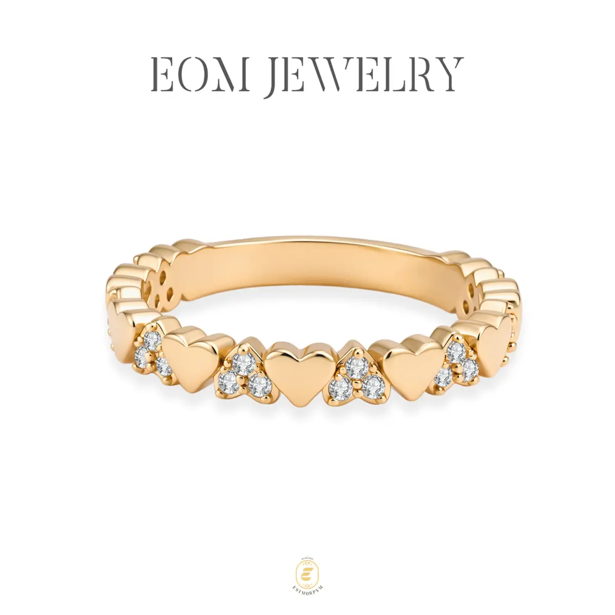 Moissanite Sweet Heart Beats Eternity Band Ring Silver-Plated Wedding Engagement Anniversary Valentine's Day Birthday Gift Daily Wear Jewelry