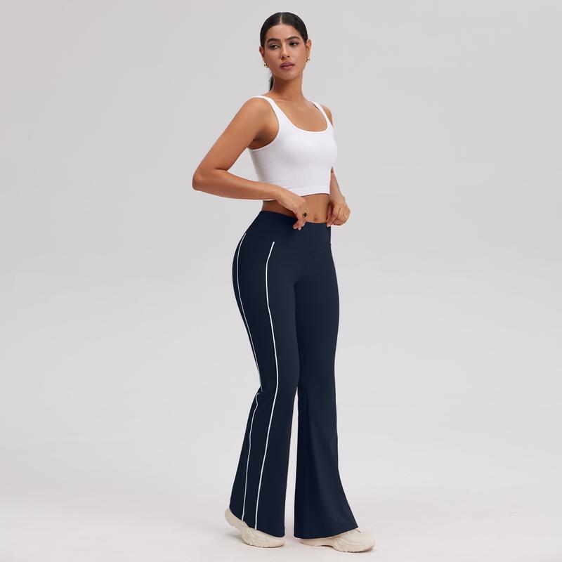 OQQ Women's High Waist Flare Yoga Pants With Pockets – Workout Trousers With Side Stripe Gym Sport Workout Pants Trousers