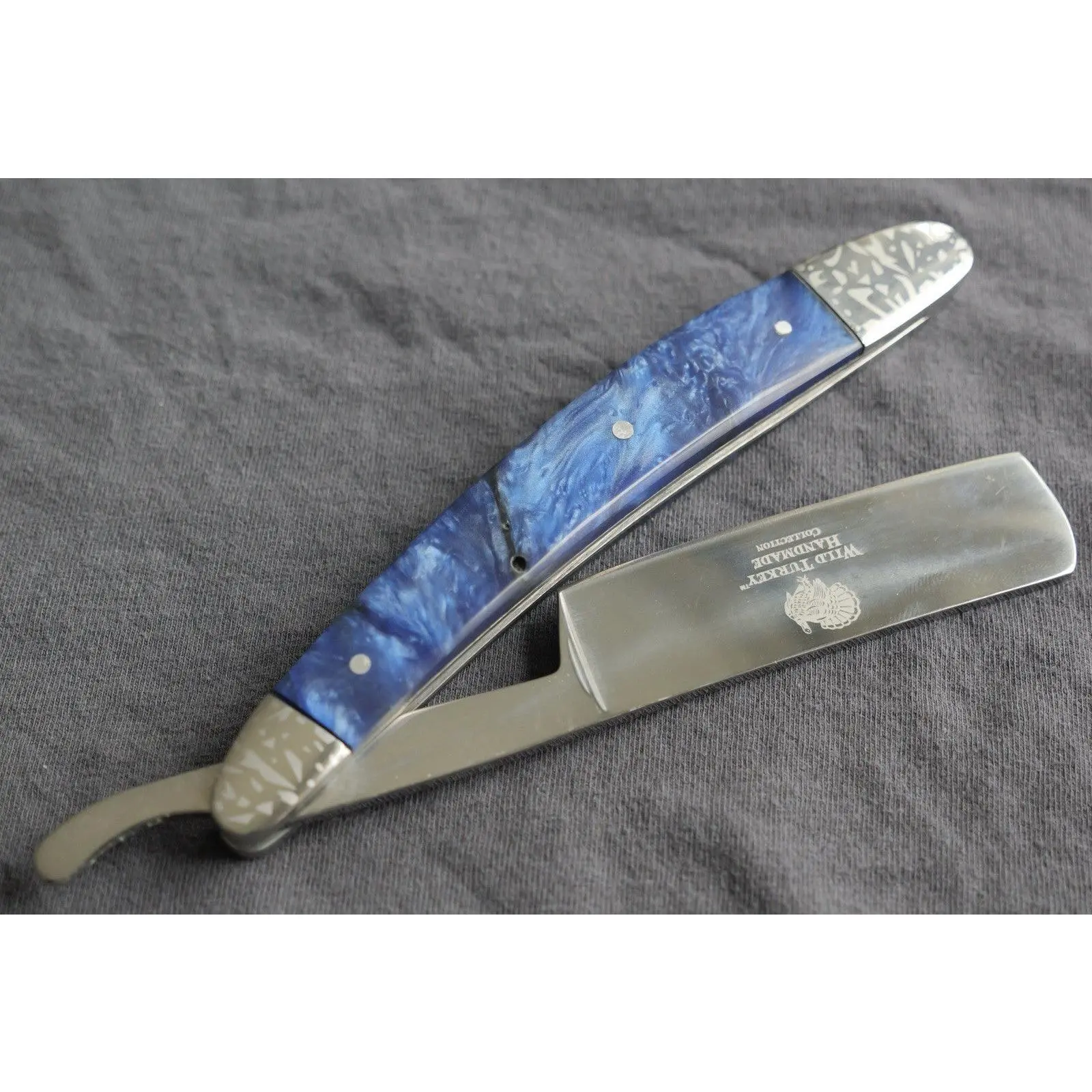 OG Vintage Shaving Straight Razor Chrome Finish Deep Blue Handle Sharp Barber