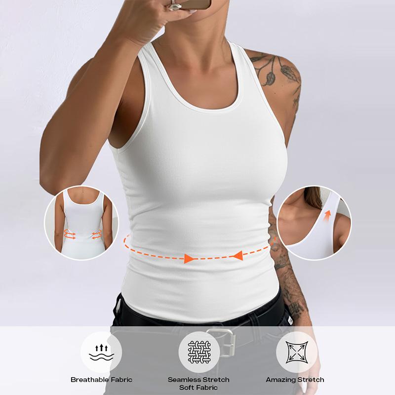 ChicMe Women U-Neck Tummy Control Double Layer Hem Tank Top Seamless Minimalist Fashion Versatile Shapewear