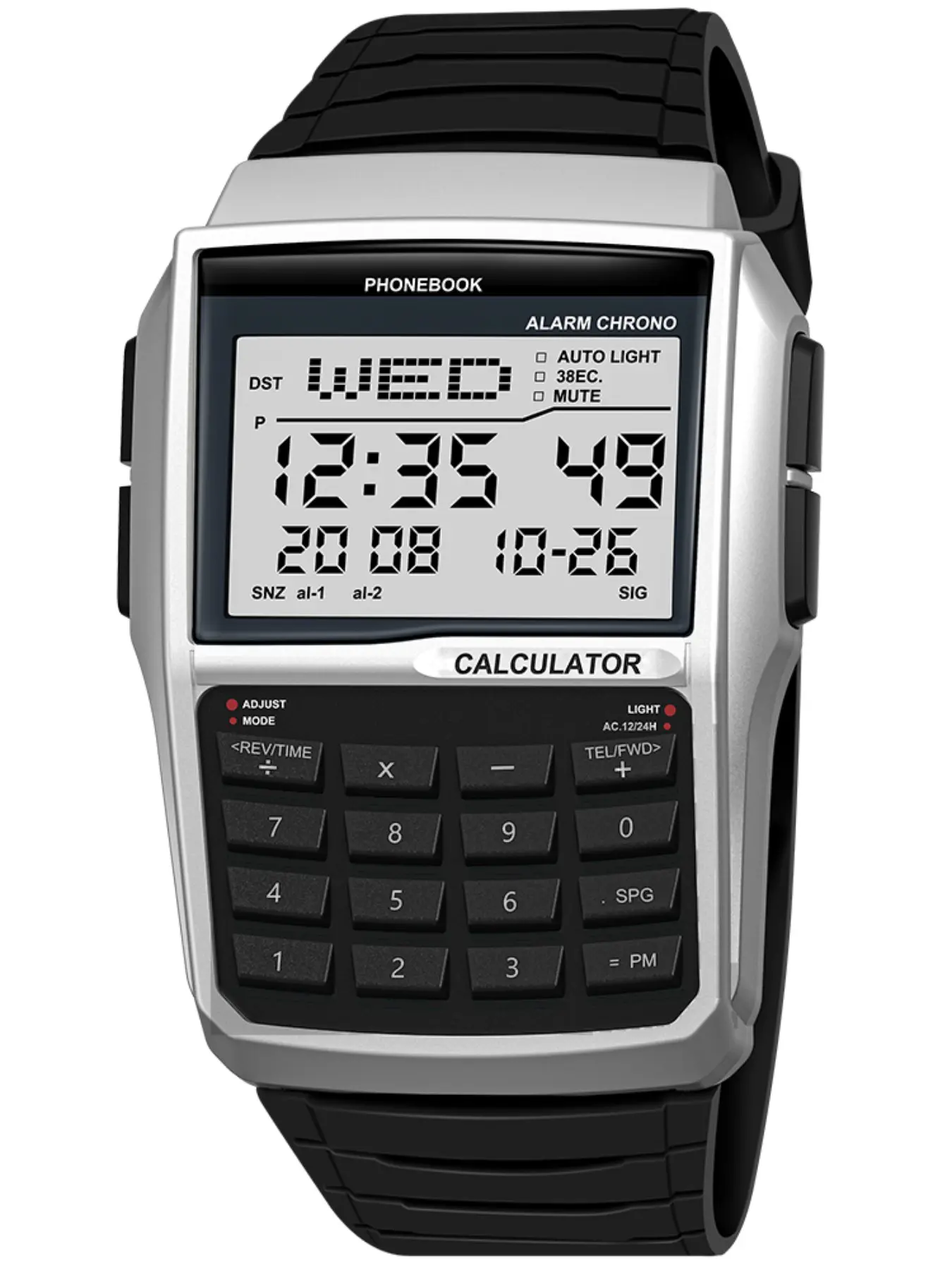 Unisex Square Digital Sports Watch, Waterproof Wrist Watch, Multifunctional with Calculator, Phonebook & LED Night Light, Waterproof, Gift Box Included