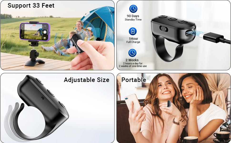 Scrolling Ring Remote, Wireless Fingertip Clicker for TikTok YouTube Instagram Shorts, Page Turner for Kindle App, Landscape & Portrait Control, Compatible with iPhone iPad Android Phone & Tablet