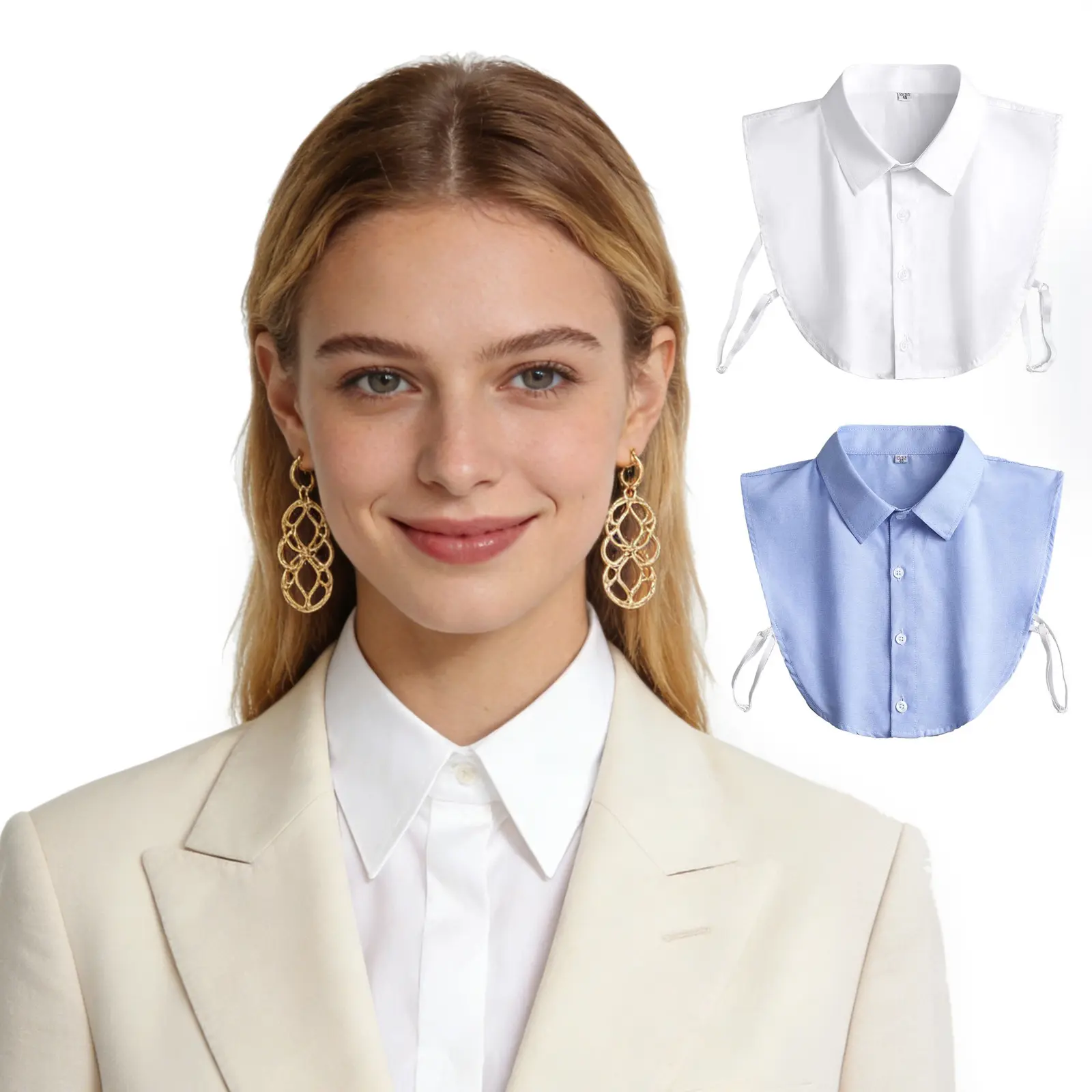 False Collar for Sweaters - Exquisite Layered Look - Perfect for Daily Use, Workplaces & Parties - Available in White & Blue