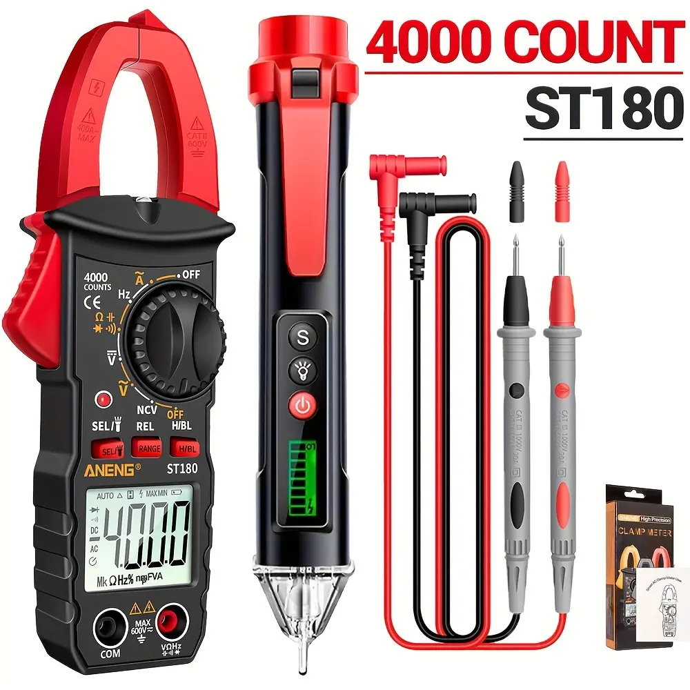 ST180/ST181 Digital Clamp Multimeter, Voltage Current Tester with Advanced Measuring Pen, 4000 Count NCV, AC/DC A-Ohm-V Measurement Electrician Tool
