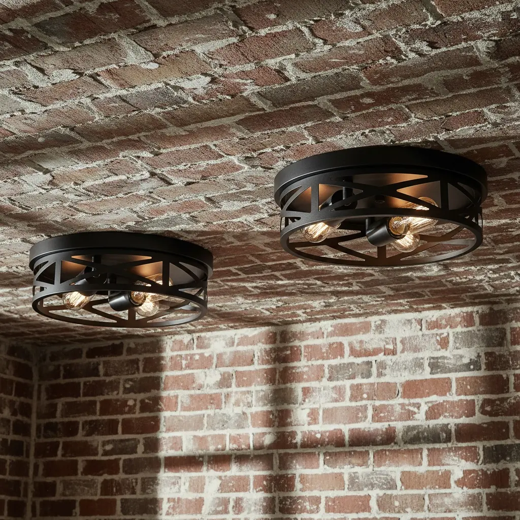 1 Pack Industrial Flush Mount Ceiling Light, 3-Bulb Matte Black Geometric Cage, Vintage Farmhouse Lighting for Living Room Bedroom Hallway, E26 Compatible