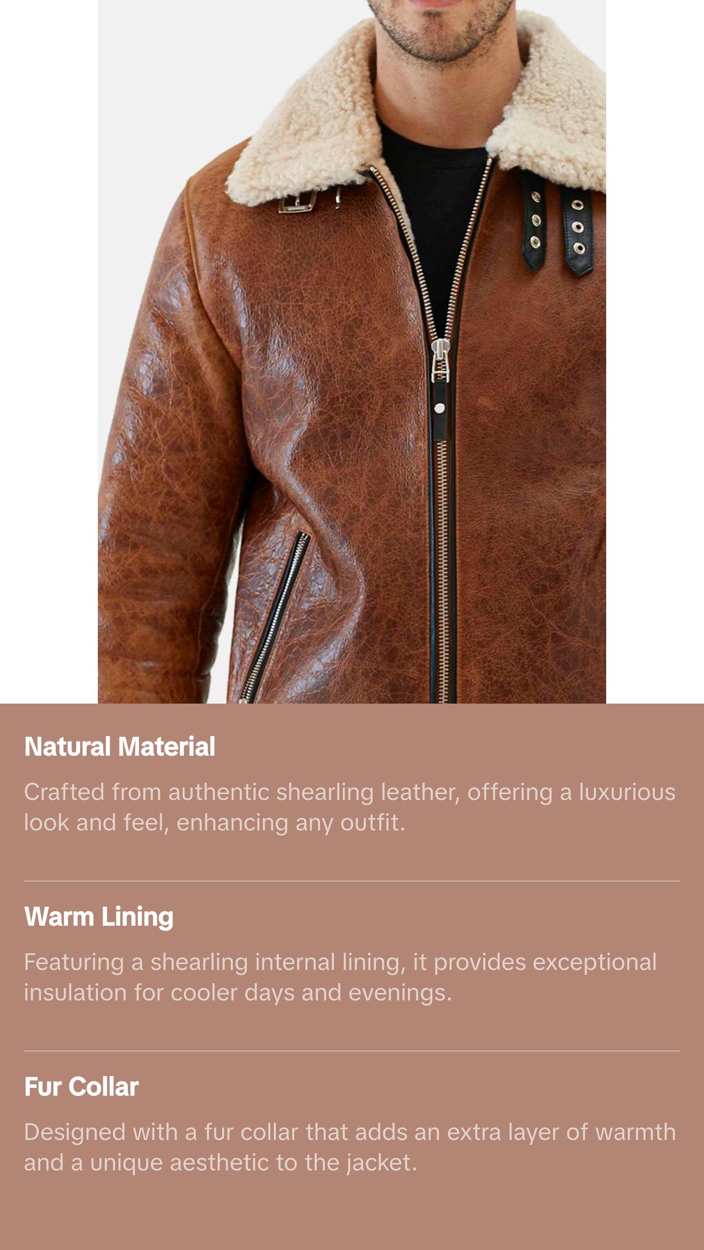 Mens Distressed Brown Shearling Leather Jacket