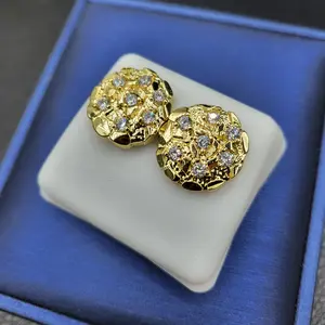 14K Gold Plated Brass Golden Nugget Cookie Stud Earrings with Cubic Zirconia| Sizes XS8 / S10 / M12 / L14 / XL16 small