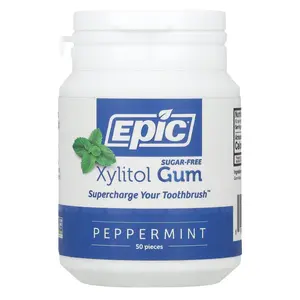 Epic Dental Xylitol Gum, Sugar Free, Peppermint, 50 Pieces