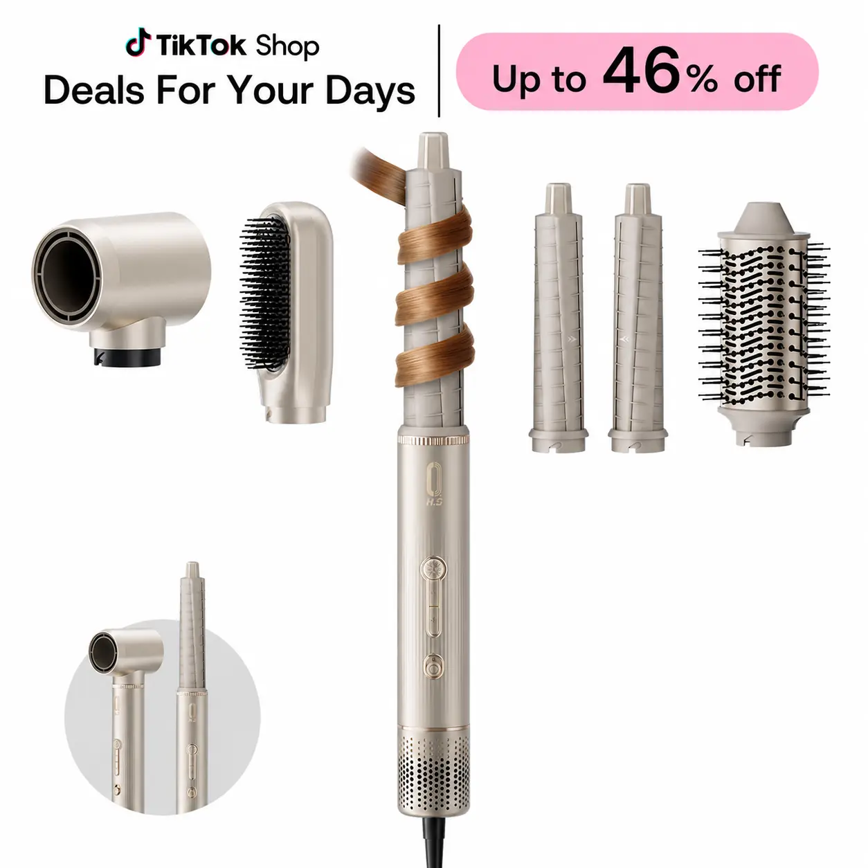 O.H.B 5-in-1 Powerful Blow Dryer Multi-Styler - 110000 RPM Brushless Motor, Auto-Wrap Curlers, Paddle, Oval, Thermal Brush Blowout, Fast-Drying Nozzle, Straightener, Low Noise, 1200W for Quick Salon Finish, Holiday Gift Set