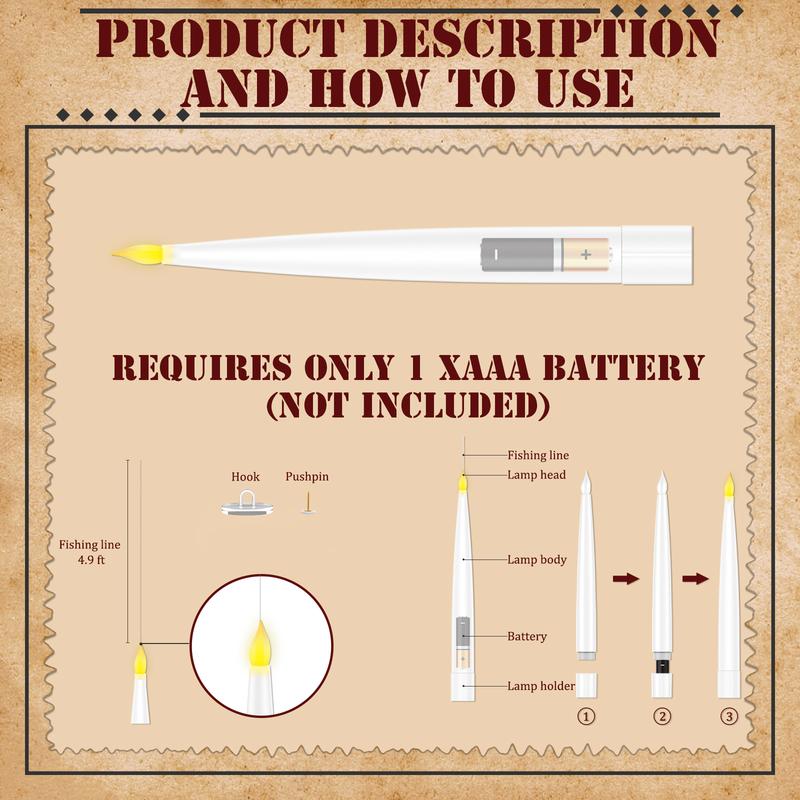 Magic Wand Remote Floating Candles - Enchanted 12-Pack Gift Set for Christmas, Halloween Decor & Party Favors