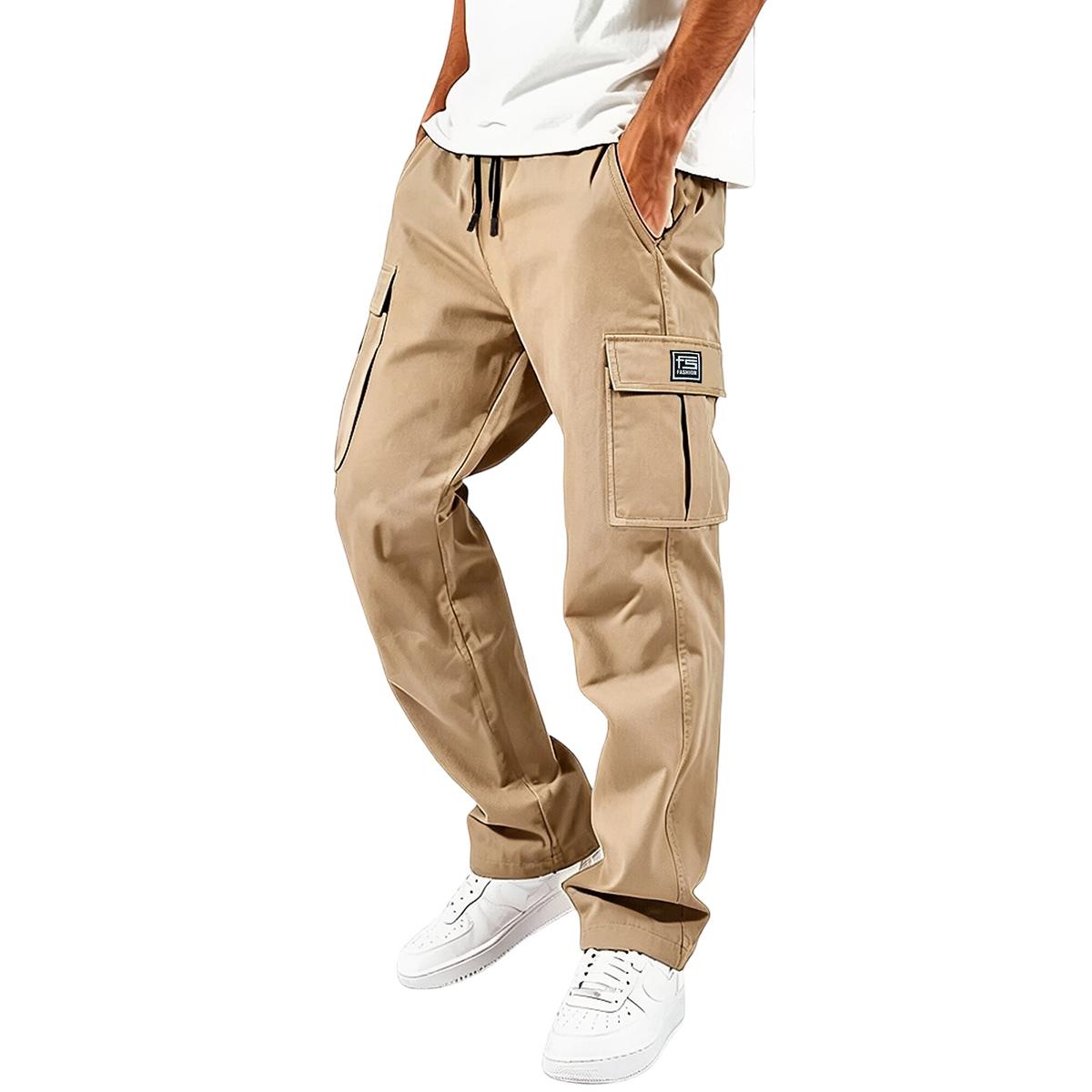 TOOTD Premium Menswear Clothing - Men's Loose-Fit Polyester Cargo Pants, Ankle Length, Workwear, Minimalist Design, Comfortable Easy-Care, Slight Stretch, Stylish Plain Label Casual Trousers