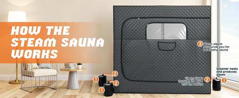 AMERLIFE 1-3 Person Steam Sauna for Home, Portable Sauna Tent with 3L 1500W Steamer, Extra Large Size 6.6’ x 3.3’ x 5.8’ Full Body Home Spa, Remote Control, Folding Chair, Grey