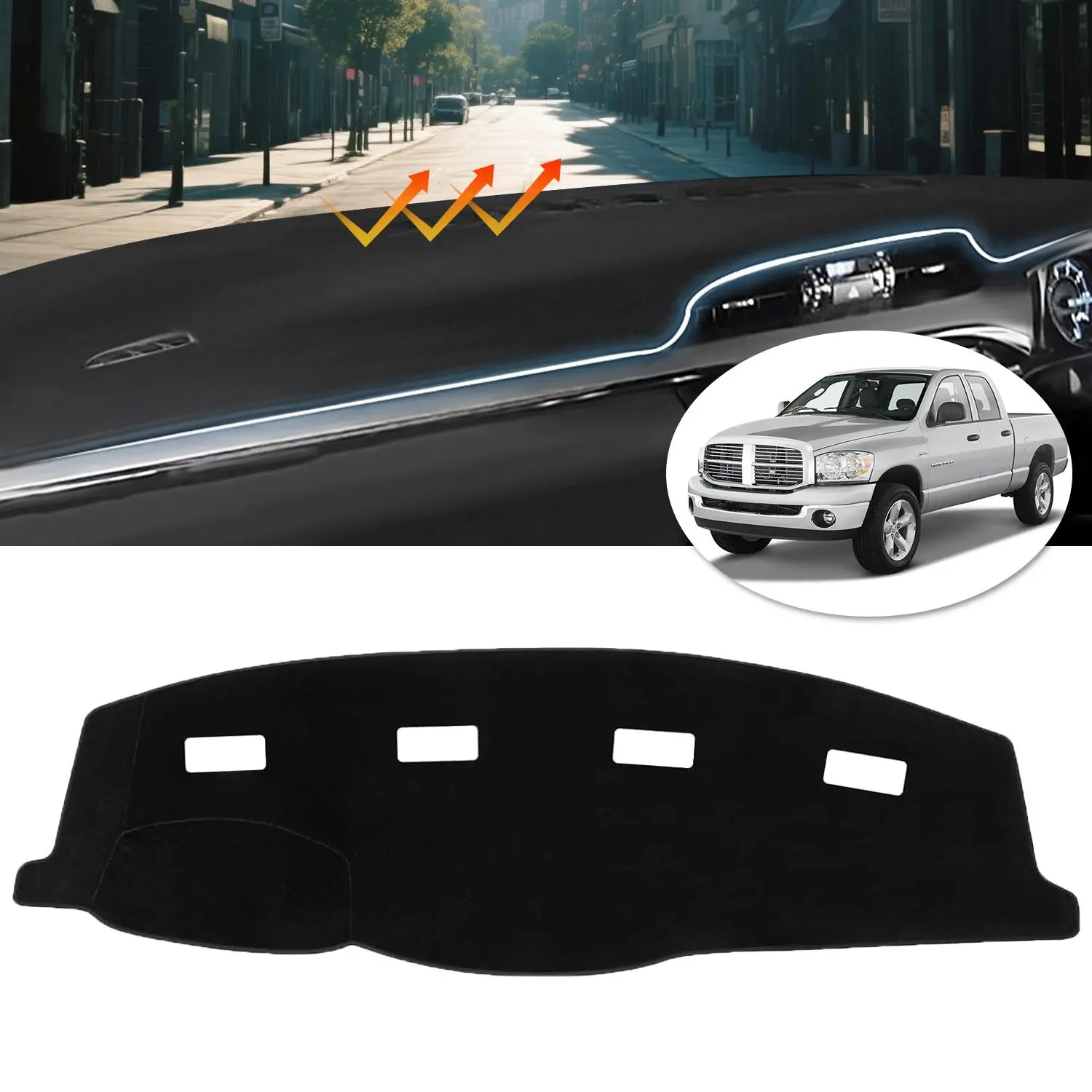Dash Cover for 2006-2008 Dodge Ram 1500 2500 3500/2009 Dodge Ram 2500 3500 4500 5500/2010 Dodge Ram 4500 5500 Non-Slip Center Console Sunshade Windshield Glare UV Rays Protector