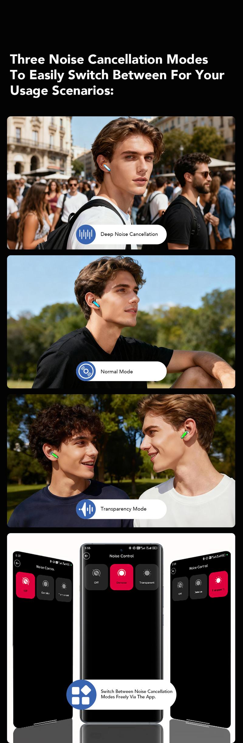 MINISO MS110 Adjustable lighting Eabuds, ANC Noise Cancellation Headphones,Bluetooth 6.0, 3 Noise Reduction Modes, True Wireless In-Ear Earphones sport Audio Earbuds audifonos bluetooth wireless headphones