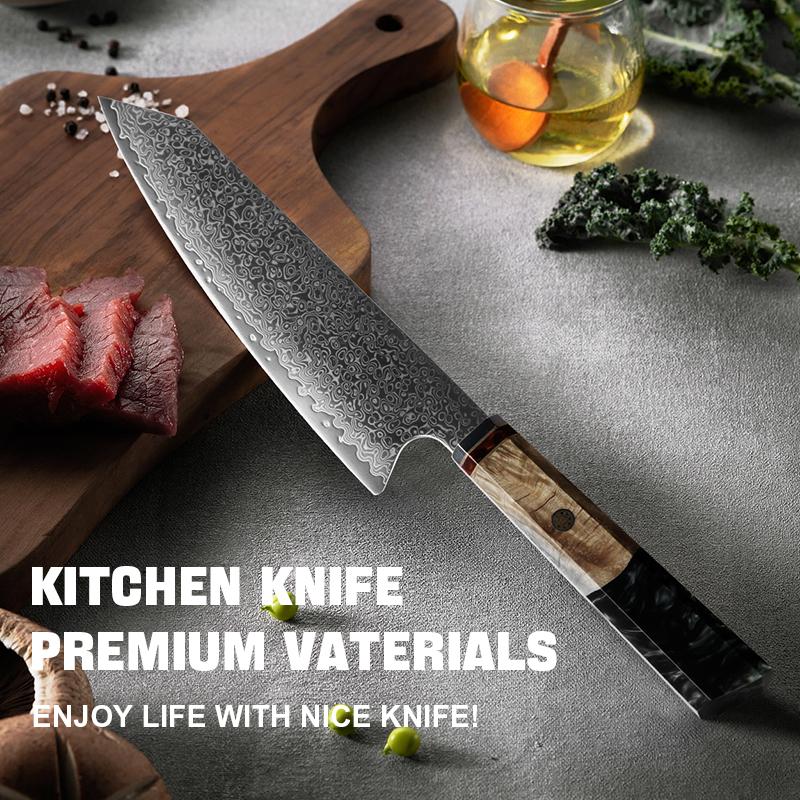 Multifunctional Chef Knife | Black Resin Ergonomic Handle | 8-12° Ultra-Sharp 67-Layer Damascus Steel Blade | Perfect Balance & Hand Protection