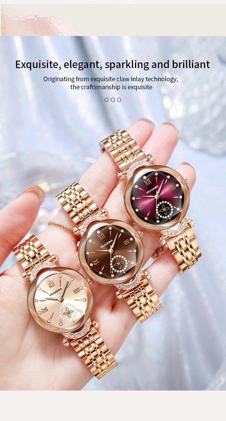 Luxury Watch  Women's Jewelry Watch Valentine’s Day Gift Elegant Diamond Cut Crystal Four Leaf Clover Pearl Elements Stainless Steel Case Waterproof Design for Daily Wear or Gifting ChristmasGift