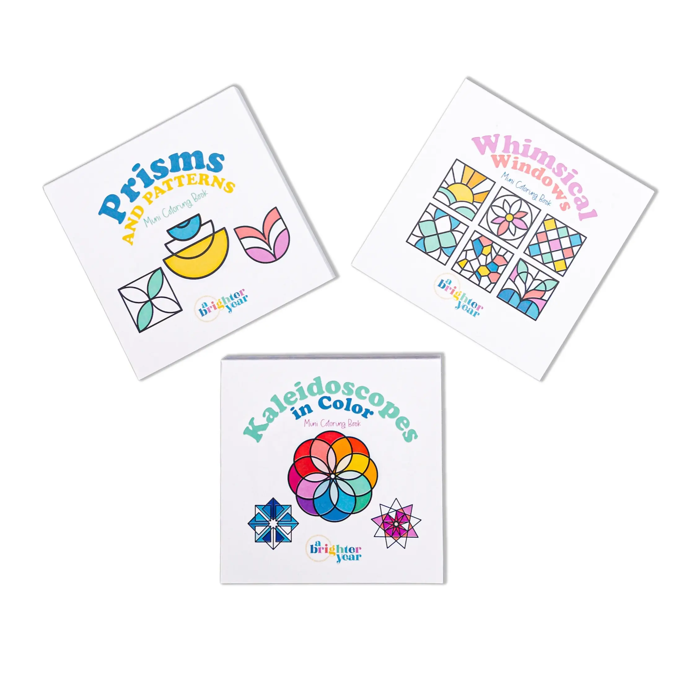 A Brighter Year 3"x3" Geometric Mini Coloring Book Set - Office Art Supplies, Creative Activity Book with Tear-Out Pages, Glue Binding, Clean Symmetry, Confident Lines, Mesmerizing Patterns, Portable Quiet Grounding Tool for Precision Coloring
