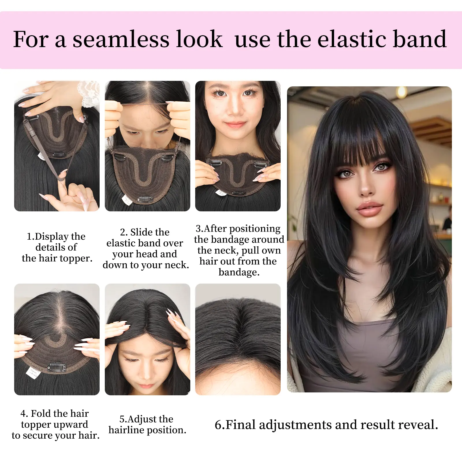 ONLYCUTE Realistic Scalp Hair Topper with Bangs for Women 20 