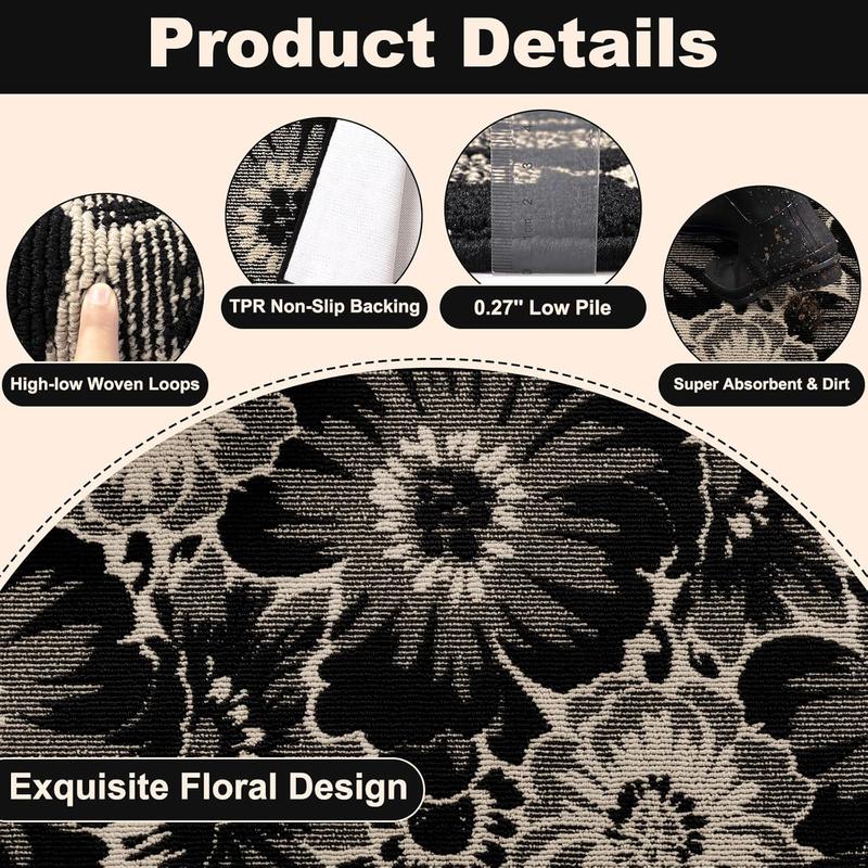 LOKHOM Kitchen Mats for Floor Durable Set Farmhouse Runner Rugs Non Skid Washable Soft Comfort Mats for Kitchen Area Rug Indoor Door Anti Slip Eco Friendly Stain Resistant TPR Backing Durable Polypropylene Surface Material Easy to Clean