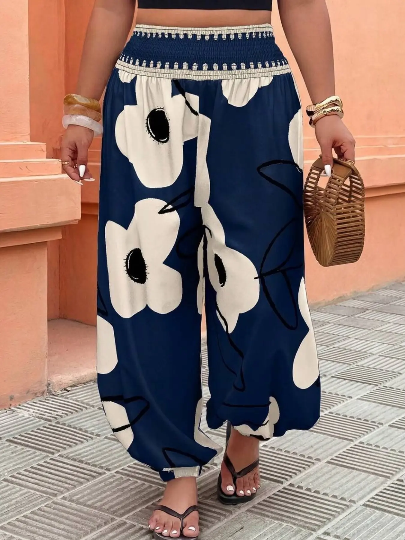 Women's Plus Size High Waist Wide Leg Pants, High Rise Palazzo, Bold Floral Print Loose Fit Summer Pants, Comfortable Casual Wear, Bohemian Style Boho Trousers, Casual Fashion Pants, Boho Clothes