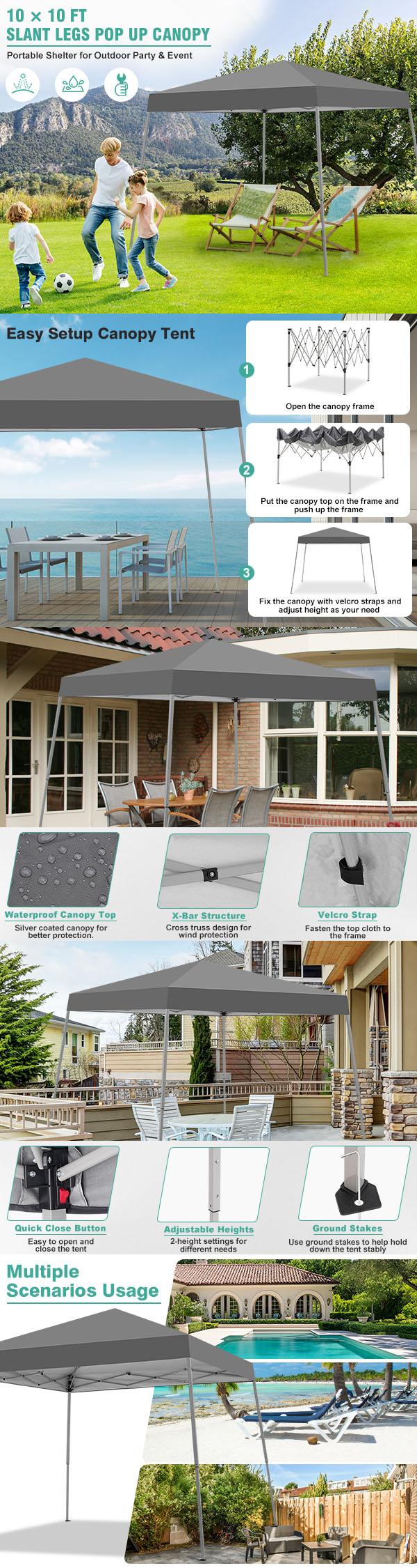 【Clearance】GDY 10×10 Pop-up Canopy Tent Slant Leg Portable Gazebo Canopy Outdoor With Carrying Bag