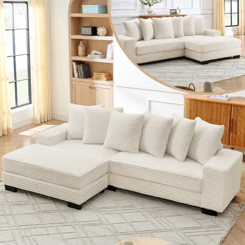 Beige + Wood + Modern + 3 Seat Left Chaise Daybed