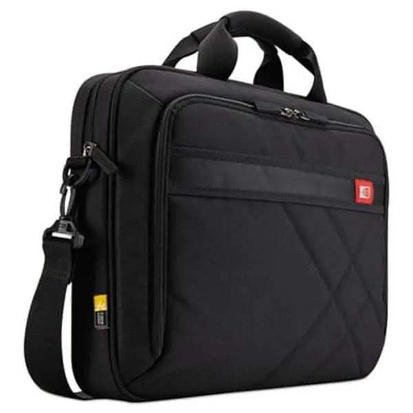 Men's Synthetic Polyester Business Briefcase, 15.6in Black Laptop Bag with Zipper, Padded Compartment, Organization Panel, Detachable Shoulder Strap