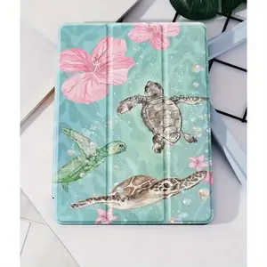 Cute Pink for Lotus Turtle for Case for iPad for 2021, Standable Tablet Cover Compatible with 9th Gen 10. 2 Inch & Air 5 (with Pencil Slot), Transparent Shockproof Protective Shell Suitable for Apple 2020 2020, 11-inch M3 / A16, Study Accessory, Tablet Pr