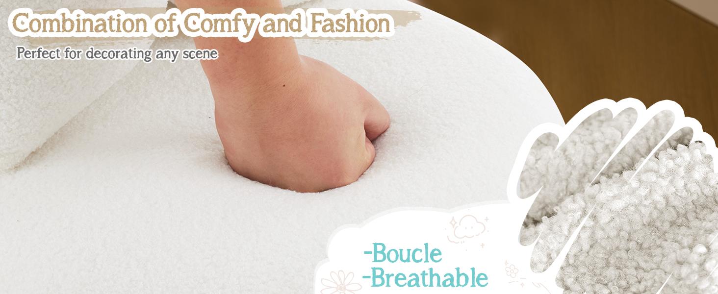 VINGLI Boucle Girls Vanity Chair with Back & Pillow,Cute Small Cozy Desk Chair No Wheels,Comfy Makeup Ch with Ajustable Gold Legs,for Bedroom,Living Room,Small Space