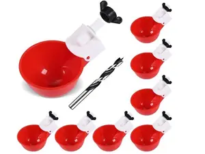 Automatic Poultry Waterer Cups – 8 Pack Red DIY Chicken Water Feeder with Drill Bit – Drinking Cups for Chickens, Ducks, Quail, Turkeys & Small Farm Birds