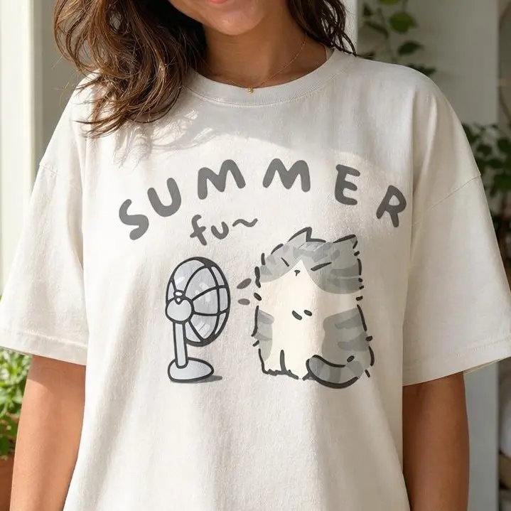 Funny Cat Summer Fun Graphic Tee Women Plus Size Cute Animal Shirt