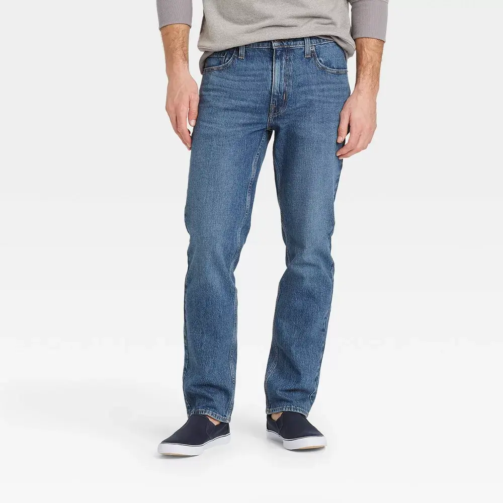 Goodfellow & Co Men's Mid Rise Straight Fit Leg Below Knee Jeans Midweight put together trending now viral style essential statement piece year round all day comfort luxe feel