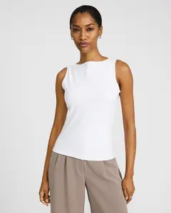Express Body Contour Light Compression Stretch Cotton Boat Neck Tank