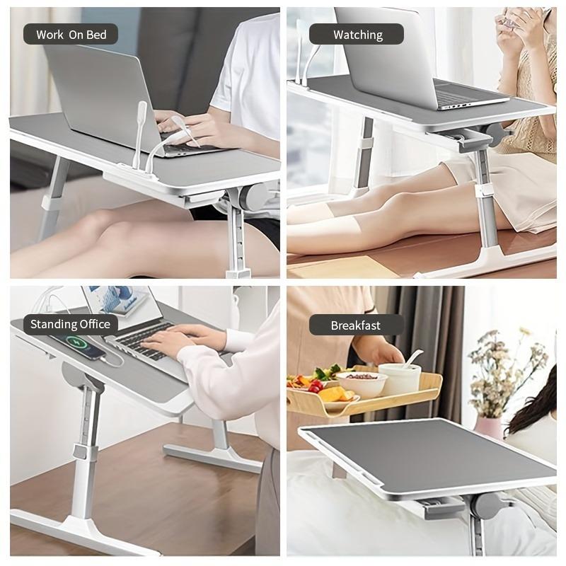 Lap Desk Bed Tray Table, Adjustable Laptop Stand for Bed with USB/ Light/ Fan/ Drawer, Portable Laptop Desk Table for Bed/ Couch/ Sofa/ Reading/ Writing, Bed Trays for Eating And Laptops