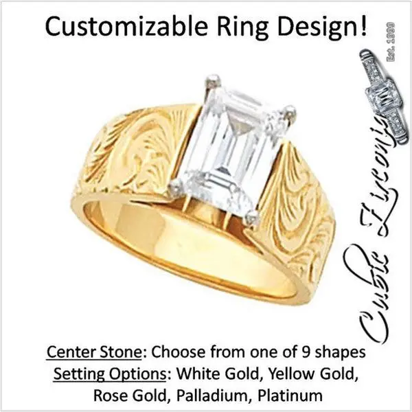 Cubic Zirconia Engagement Ring- The Chelsea (0.25-3.00 CT Customizable Solitaire Hand-Engraved Cathedral Setting)