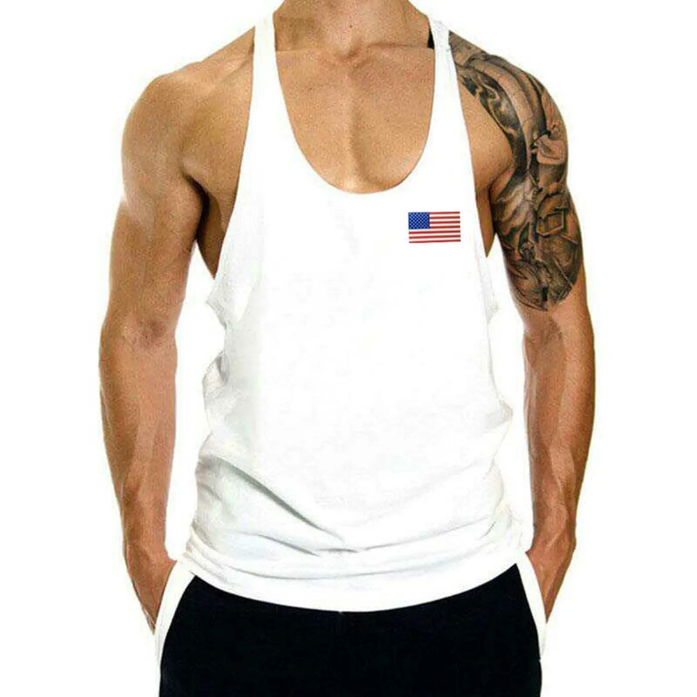 Men's American Flag Fitness Stringer Workout Tank Top, Men's Stringer Tanktop