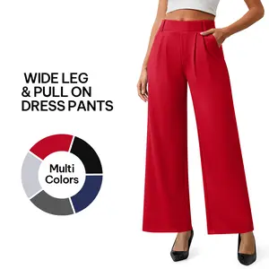 AVAMO Stretchy Womens Pleated Dress Pants Wide Leg Pull On Work Pants for Women with Pockets High Elastic Waist Office Business, Casual, Fit, Womenswear, Bottom, Cute, Flowy, Pleated, Trouser, Workwear#TikTokShopSpringGlowUp