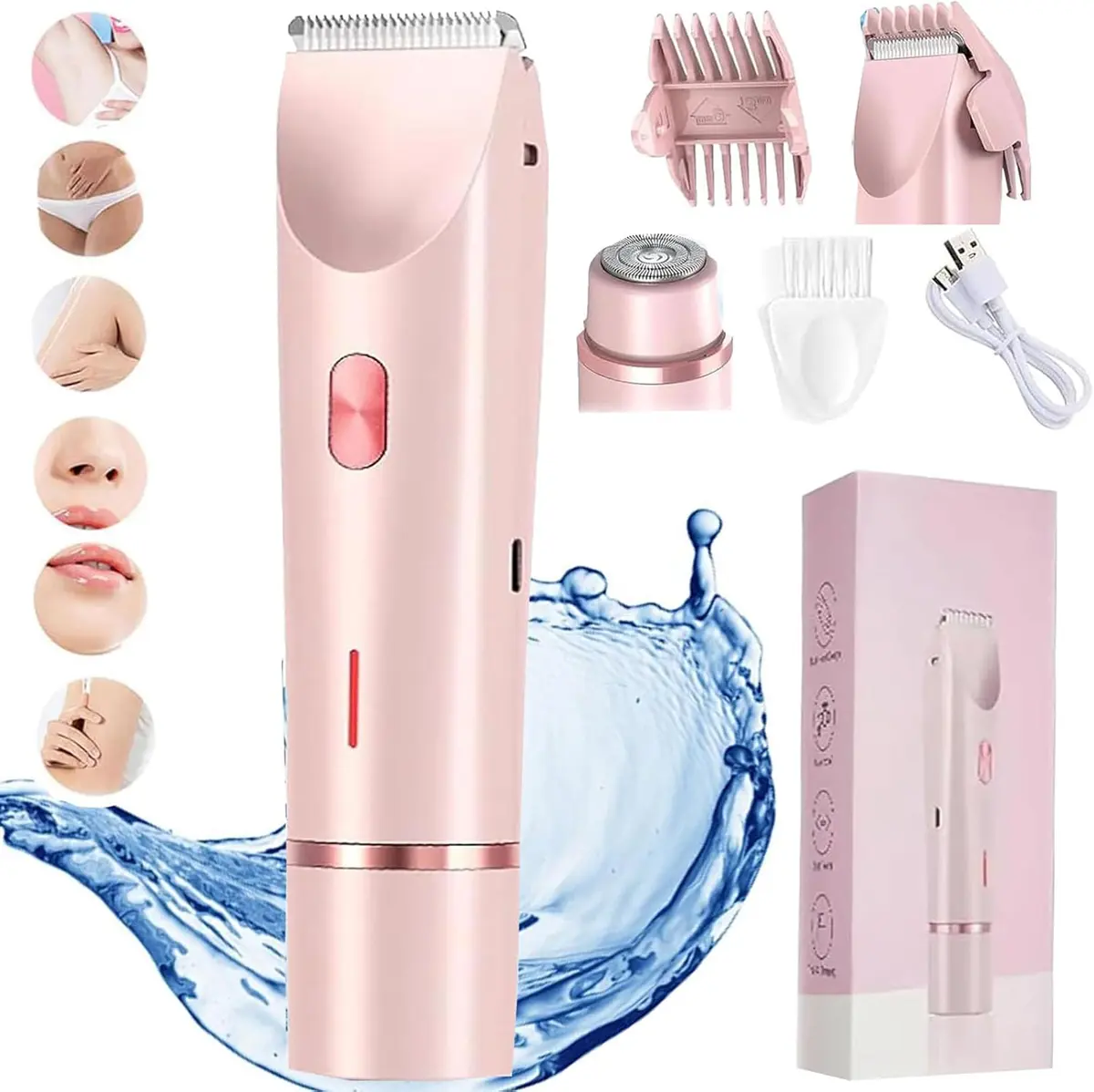 Electric Bikini Trimmer for Women, 2-in-1 Body and Facial Epilator Trimming Rechargeable Waterproof Wet & Dry Shaver with Dual Heads, Portable Painless Hair Removal for Body Face Underarms Legs, Summer Gift summerwins,back to school,back to school haul