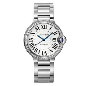 Cartier Ballon Bleu 36mm Stainless Steel Custom Diamond Bezel White Dial W6920046 WHP040640