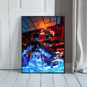 [Sale up to 40%] + [FREE SHIP] + [NO FRAME] Demon Slayer Infinity Castle Poster Tanjiro Giyu vs Akaza Wall Art Anime Battle Scene Framed Print Japanese Anime Room Decor (Frame Not Included)