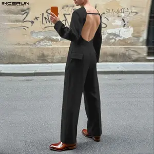 INCERUN Men's Avant-garde Gothic Jumpsuit Open Back Party Clubwear High Fashion One Piece