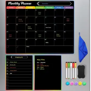 MaxGear Monthly Black Magnetic Calendar for Refrigerator, 15x11.5 Magnetic Chalkboard Dry Erase Fridge Calendar Whiteboard Schedule Board with List & Blank Board, 5 Markers, 1 Eraser and 5 Magnets