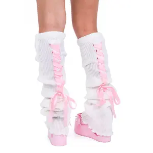 Laced Up Legwarmers - White/Pink