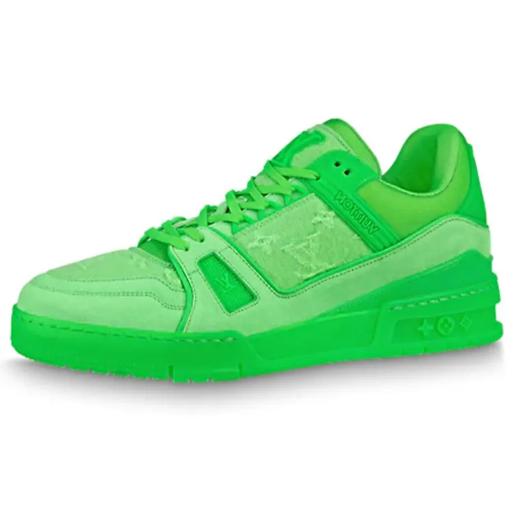 Louis Vuitton Trainer Monogram Denim Low-Top Sneakers for Men, Green Casual Sports Shoes, Men's Athletic Footwear